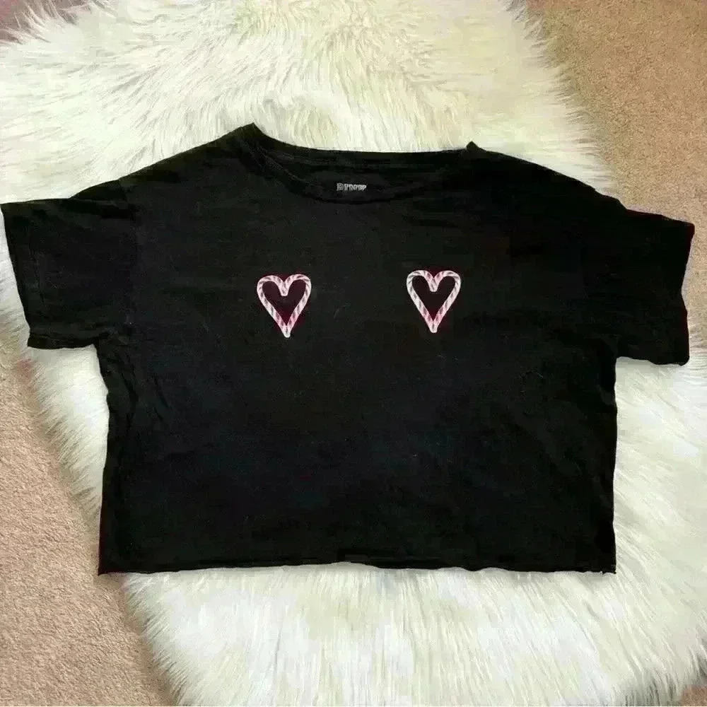 Victoria’s Secret PINK Christmas Candy Cane Heart Crop Top